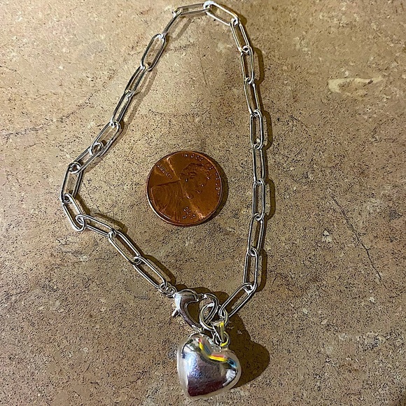 Heart Charm Sterling Silver Chain Link Bracelet - Picture 5 of 5
